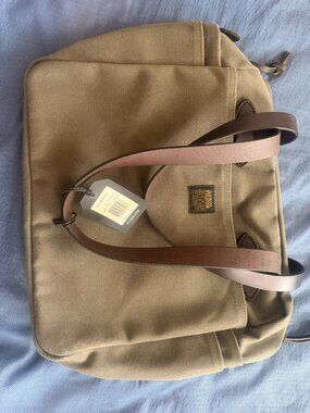 Filson Rugged Twill Briefcase Messenger Bag Tan Leather Strap NEW With Tags